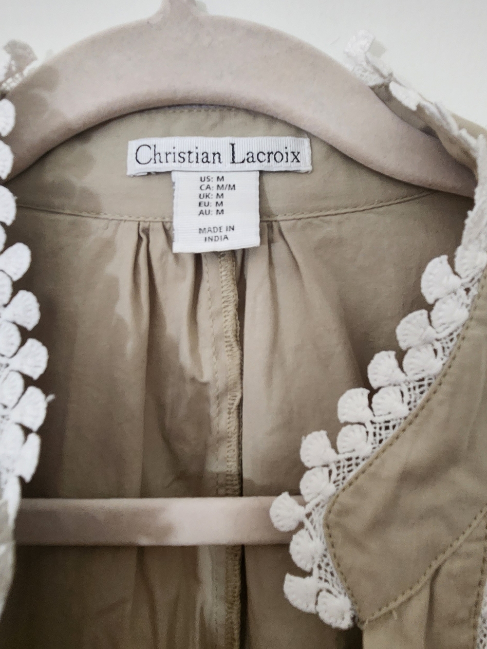 Christian Lacroix Beige Eyelet Embroidered Cotton Dress with White Trim - Picture 3 of 4